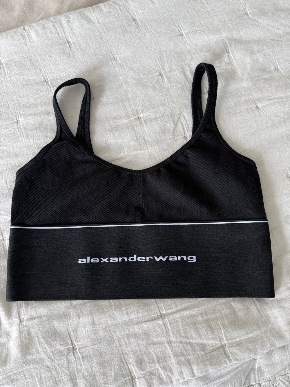 Alexander Wang Black Logo Band Sports Bralette with White Trim NeW